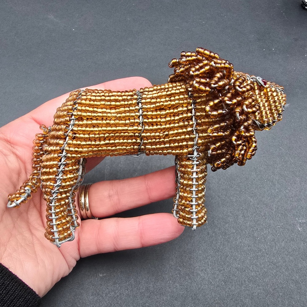 African Wire Bead Animal Figurines Set Lion Zebra Hippo Safari Folk Art 3pc - Picture 6 of 12